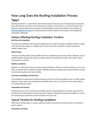 How Long Does the Roofing Installation Process Take