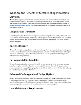 What Are the Benefits of Metal Roofing Installation Services