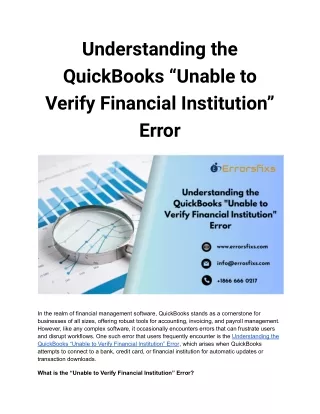 Understanding the QuickBooks “Unable to Verify Financial Institution” Error
