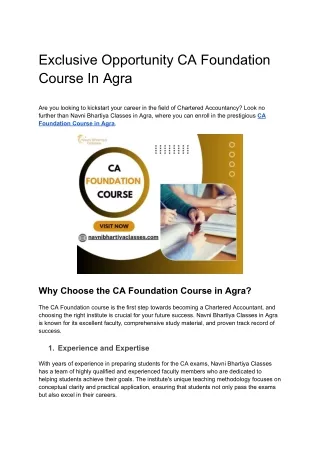 Exclusive Opportunity CA Foundation Course In AgraCA Foundation Course In Agra