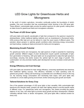 LED Grow Lights for Greenhouse Herbs and Microgreens