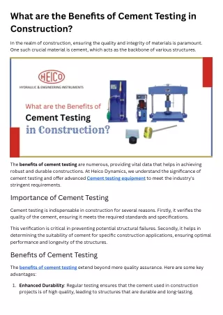 What are the Benefits of Cement Testing in Construction