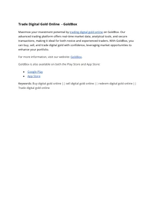 Trade Digital Gold Online  - GoldBox