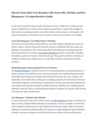 Elevate Your Hair Care Routine with Ayurvedic, Herbal, and Dry Shampoos_ A Comprehensive Guide
