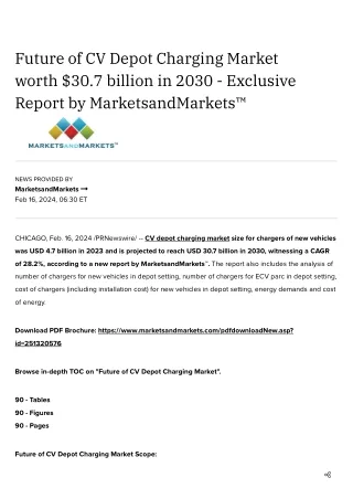 Future of CV Depot Charging Market worth $30.7 billion in 2030 - Exclusive Report by MarketsandMarkets™