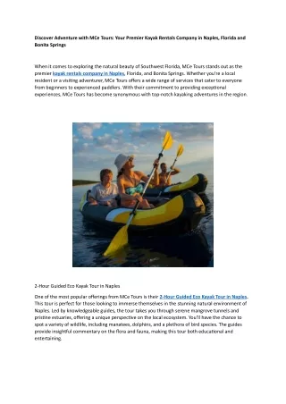 MCe Tours Your Premier Kayak Rentals Company in NaplesFlorida and Bonita Springs