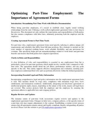 Optimizing Part-Time Employment: The Importance of Agreement Forms