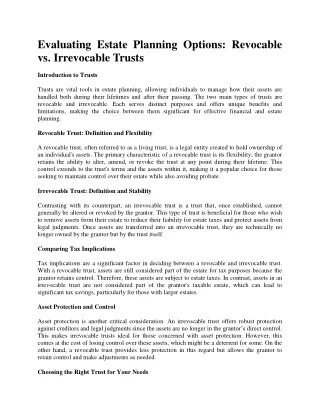 Evaluating Estate Planning Options: Revocable vs. Irrevocable Trusts