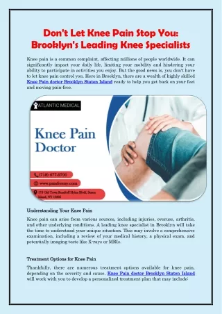Do Not Let Knee Pain Stop You, Brooklyn's Leading Knee Specialists