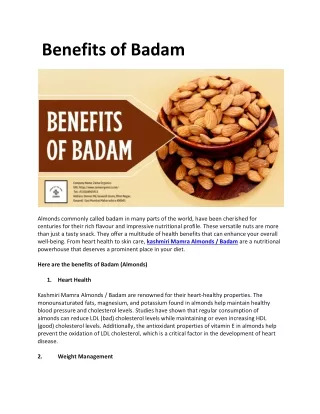 Benefits of Badam