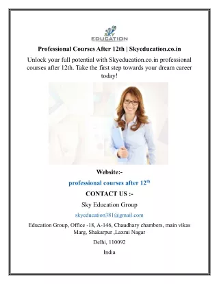 Professional Courses After 12th  Skyeducation.co.in