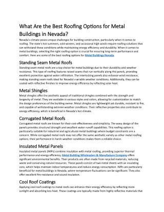 What Are the Best Roofing Options for Metal Buildings in Nevada