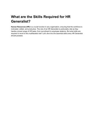 What are the Skills Required for HR Generalist