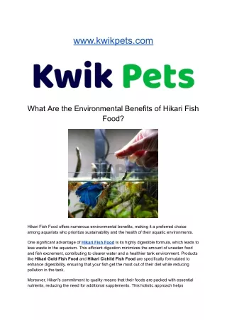 What Are the Environmental Benefits of Hikari Fish Food?