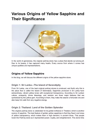Various Origins of Yellow Sapphire and Their Significance