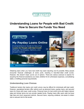 Redefining Financial Assistance: My Payday Loans Online for Bad Credit Borrowers