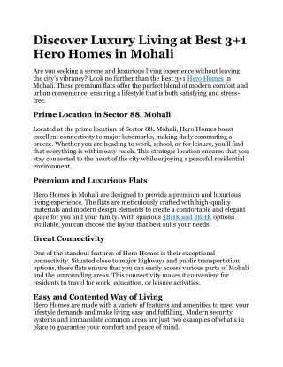 Discover Luxury Living at Best 3 1 Hero Homes in Mohali