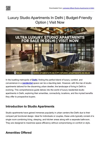 Luxury Studio Apartments In Delhi Budget-Friendly Option