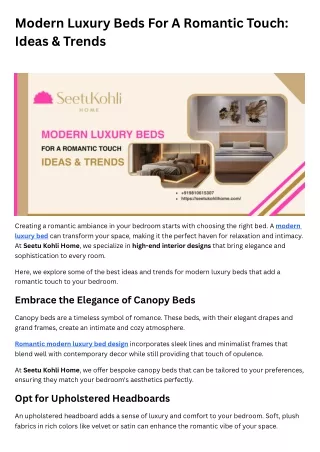 Modern Luxury Beds For A Romantic Touch Ideas & Trends