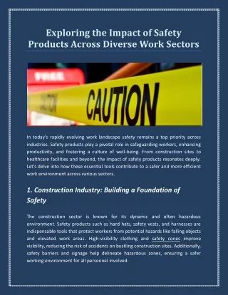 Exploring the Impact of Safety Products Across Diverse Work Sectors