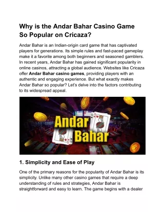 Why is the Andar Bahar Casino Game So Popular on Cricaza_