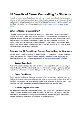 10 Benefits of Career Counseling for Students