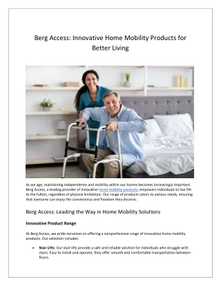 Revolutionize Your Home with Berg Access Mobility Products