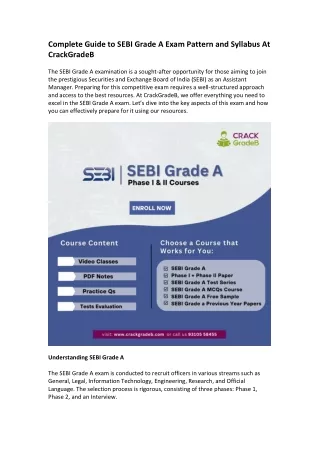 Complete Guide to SEBI Grade A Exam Pattern and Syllabus At CrackGradeB