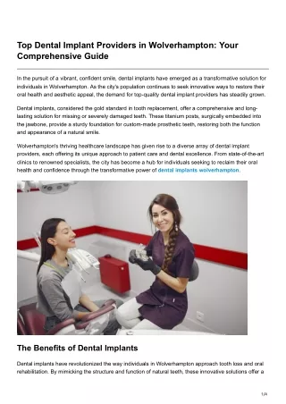 Top Dental Implant Providers in Wolverhampton Your Comprehensive Guide