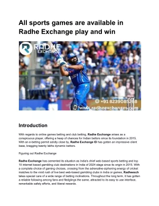 All sports games are available in Radhe Exchange play and win