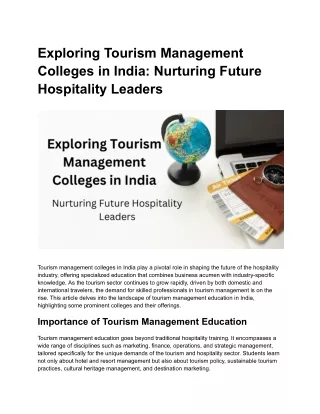 Exploring Tourism Management Colleges in India_ Nurturing Future Hospitality Leaders