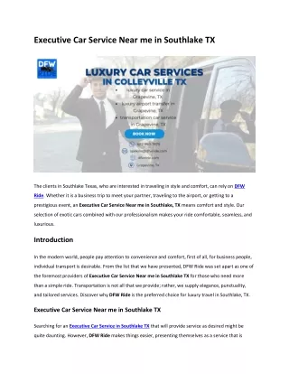 Executive Car Service Near me in Southlake TX