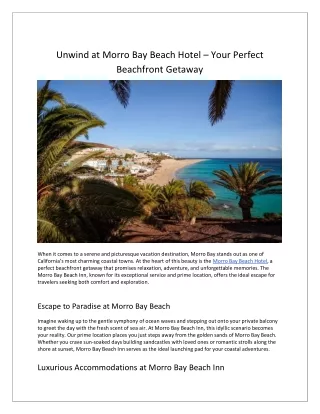 Serenity at Morro Bay Beach Hotel: Your Coastal Hideaway