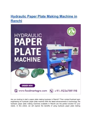 Hydraulic Paper Plate Making Machine in Ranchi