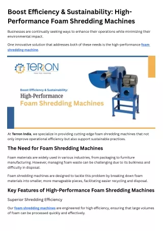 Boost Efficiency & Sustainability High-Performance Foam Shredding Machines