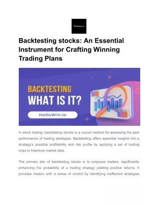 Backtesting stocks_ An Essential Instrument for Crafting Winning Trading Plans
