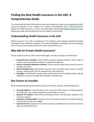 Finding the Best Health Insurance in the UAE A Comprehensive Guide