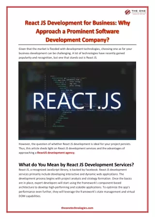 React JS Development for Business: Why Approach a Prominent Software Development