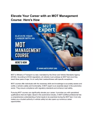 Elevate Your Career with an MOT Management Course: Here's How