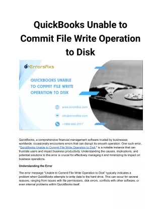 QuickBooks Unable to Commit File Write Operation to Disk