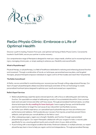 ReGo Physio Clinic Embrace a Life of Optimal Health