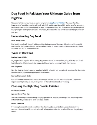 Dog Food in Pakistan Your Ultimate Guide from BigPaw