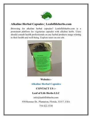 Alkaline Herbal Capsules 1 Leafoflifeherbs