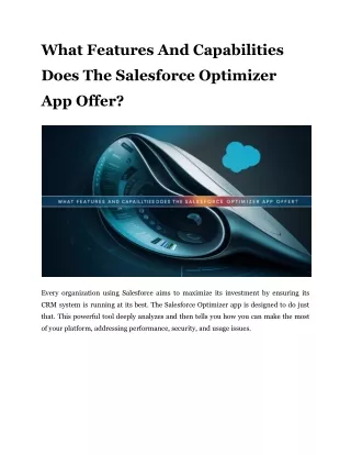 What Features And Capabilities Does The Salesforce Optimizer App Offer?