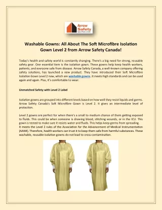 Washable Gowns All About The Soft Microfibre Isolation Gown Level 2 from Arrow Safety Canada!