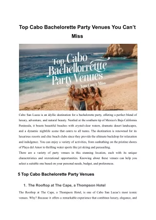 Top Cabo Bachelorette Party Venues You Can’t Miss