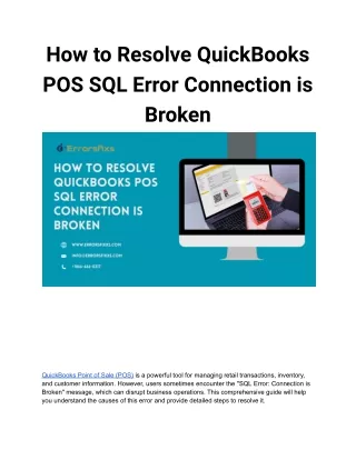 How to Resolve QuickBooks POS SQL Error Connection is Broken