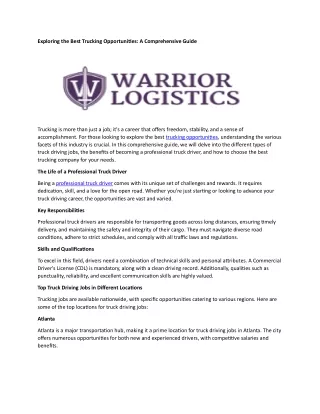 Exploring the Best Trucking Opportunities in Warrior Logistics