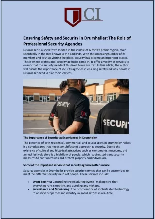 Ensuring Safety and Security in Drumheller: The Role of Professional Security