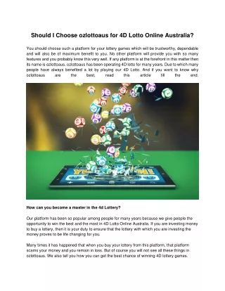 Should I Choose ozlottoaus for 4D Lotto Online Australia